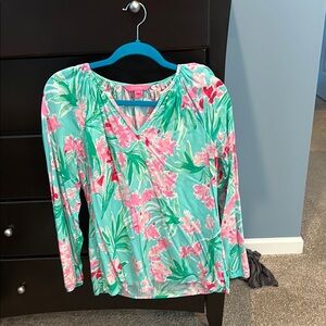Lilly Pulitzer Ruched Blouse in Pink and Blue